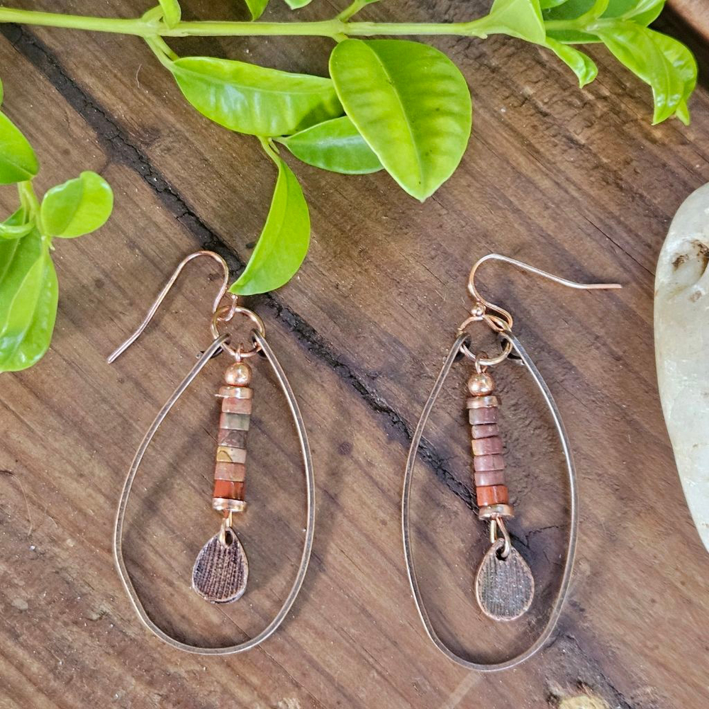 Artisan Bohemian Ethnic Copper Women's Dangle Lightweight Earrings - Picture 1 of 3